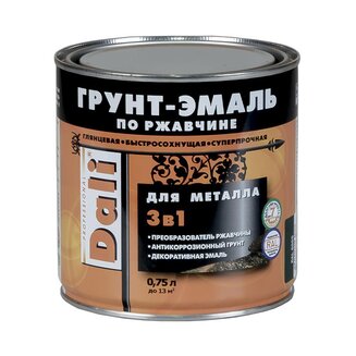 Грунт-эмаль по ржавчине DALI 3в1 глянцевая, 0,75л., черн.
